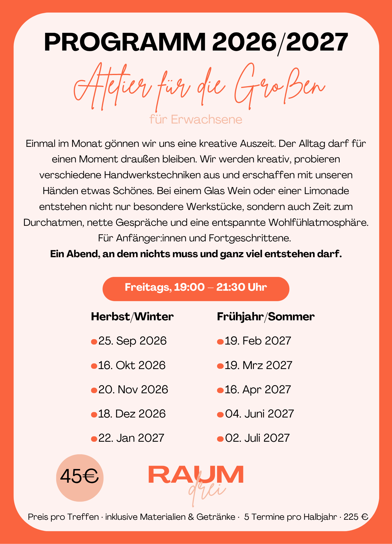 Programmflyer Atelier für die Großen (zum Vergrößern klicken)